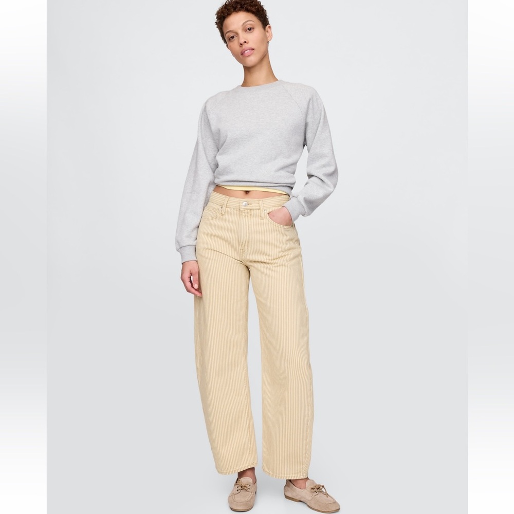 GAP High Rise Barrel Jeans in Khaki Pinstripe, size 30/ 10